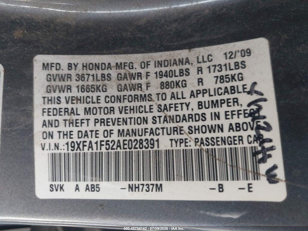 19XFA1F52AE028391 2010 HONDA CIVIC photo no. 9