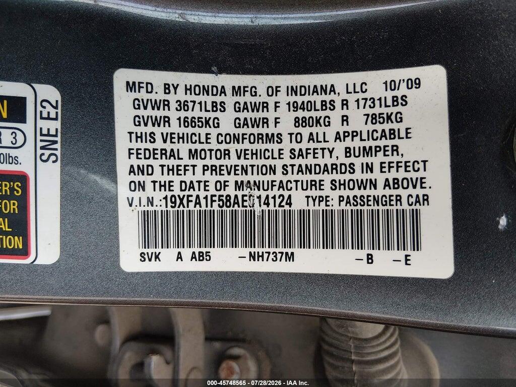 19XFA1F58AE014124 2010 HONDA CIVIC photo no. 9