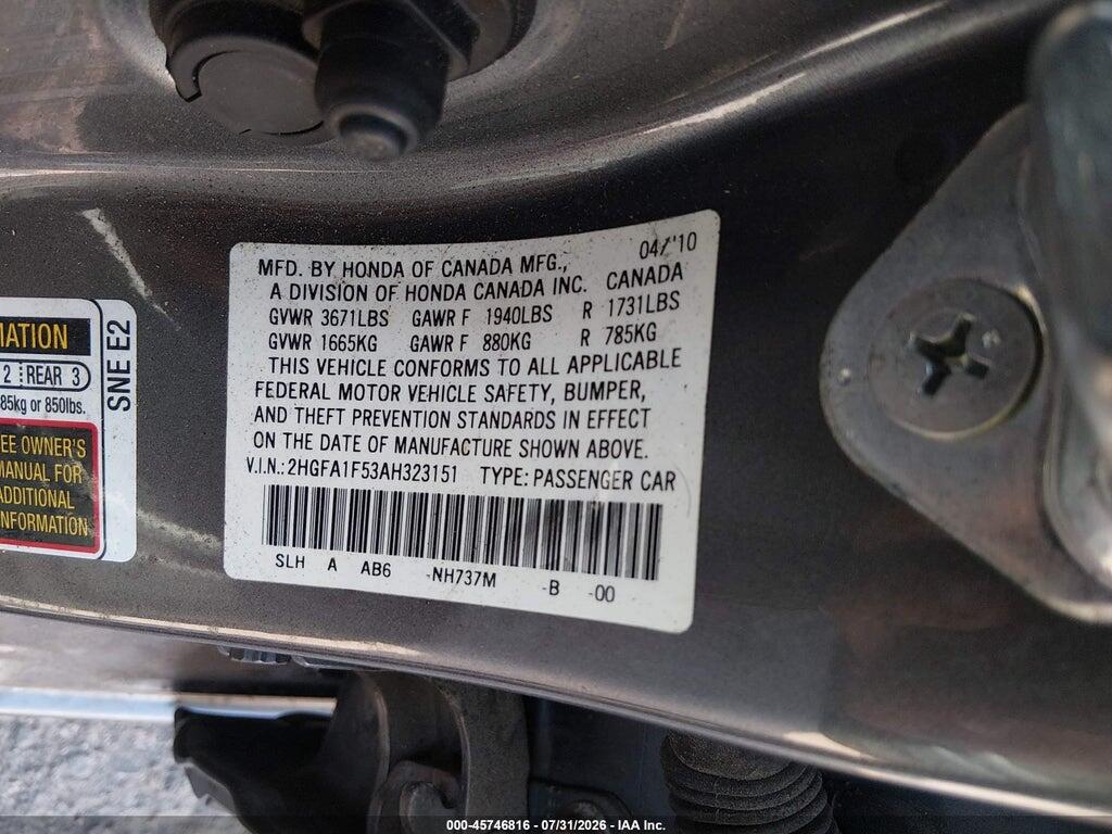 2HGFA1F53AH323151 2010 HONDA CIVIC photo no. 9