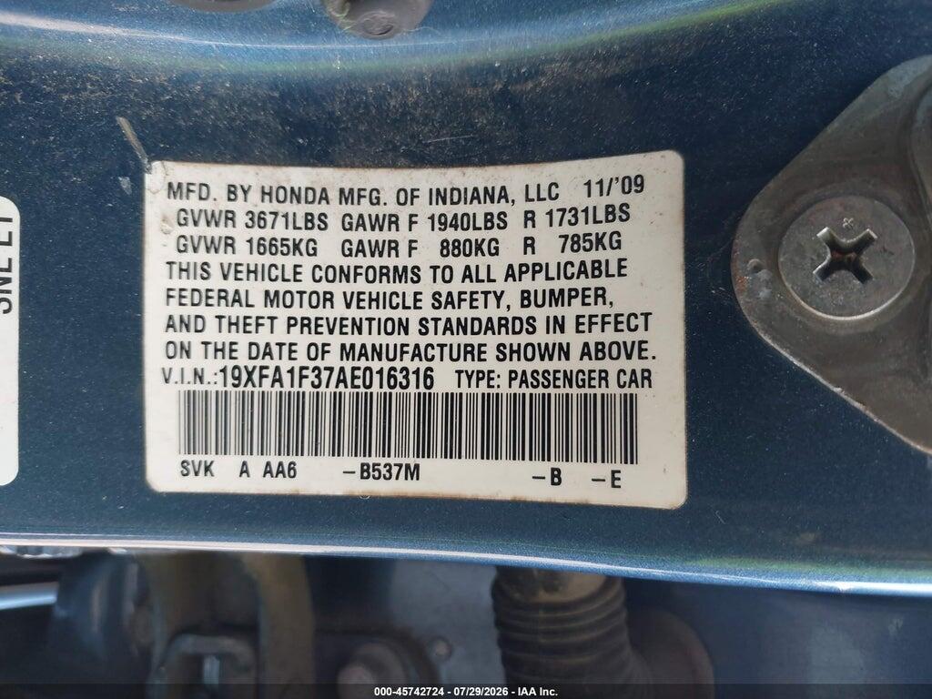19XFA1F37AE016316 2010 HONDA CIVIC photo no. 9
