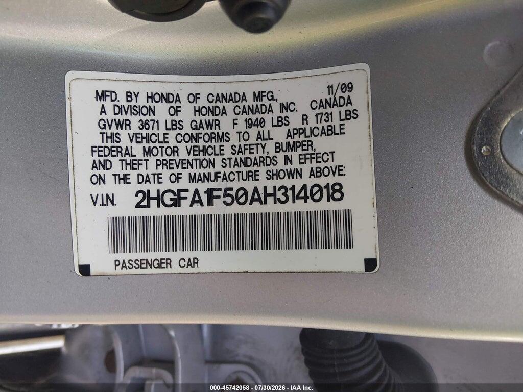 2HGFA1F50AH314018 2010 HONDA CIVIC photo no. 9
