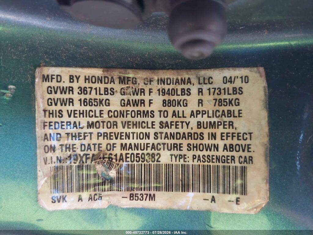 19XFA1F61AE059382 2010 HONDA CIVIC photo no. 9