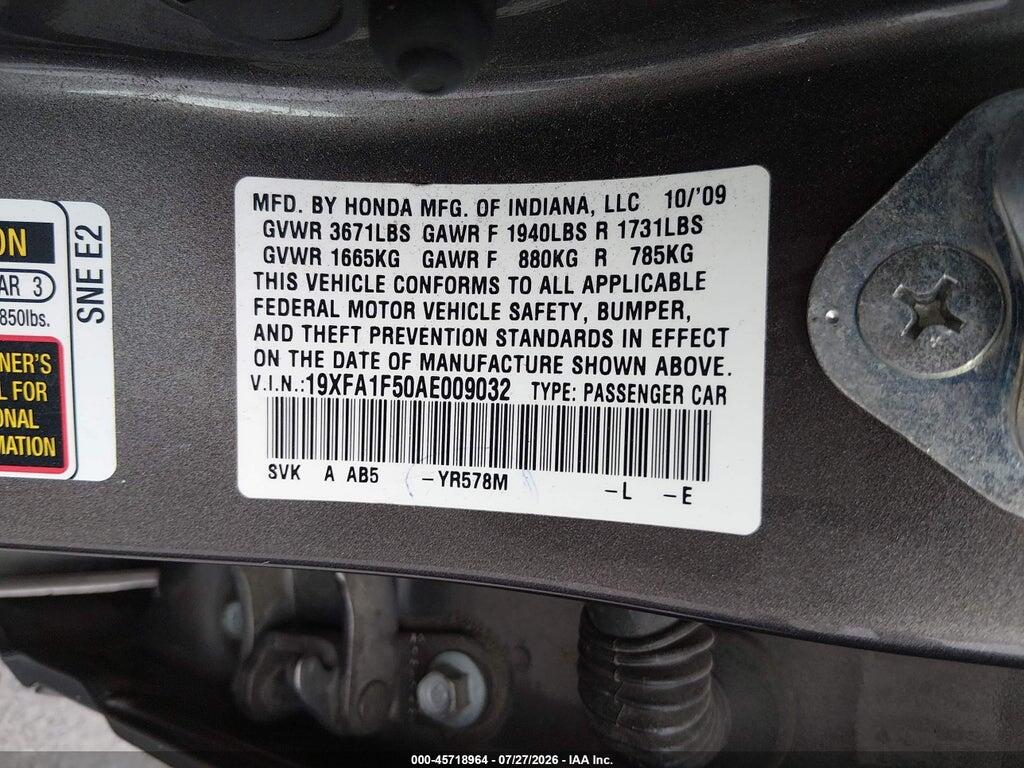19XFA1F50AE009032 2010 HONDA CIVIC photo no. 9