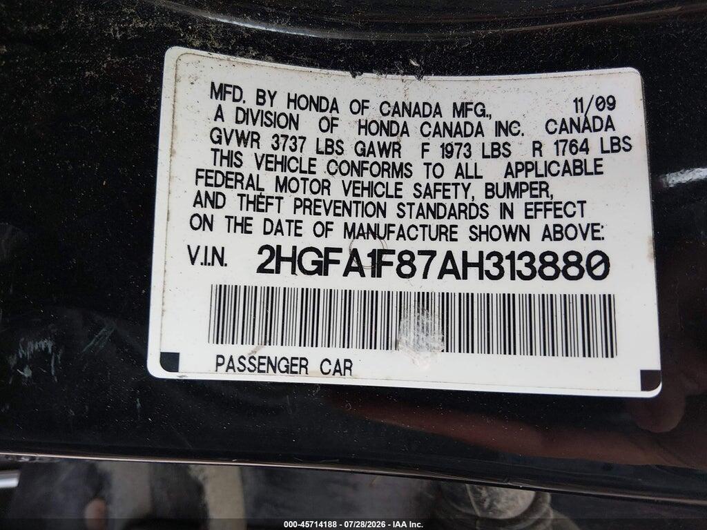 2HGFA1F87AH313880 2010 HONDA CIVIC photo no. 9