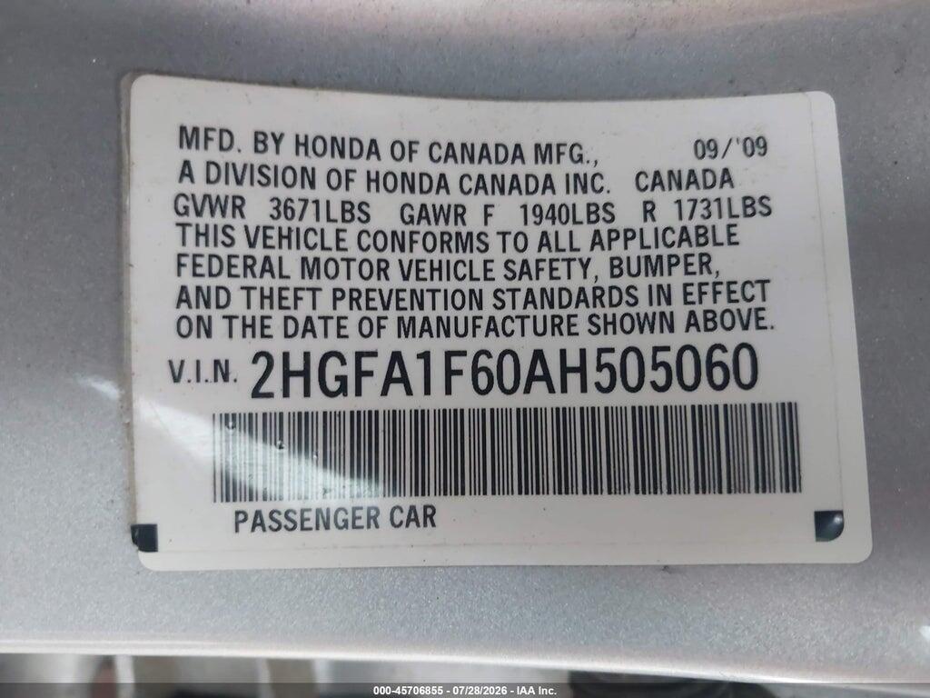 2HGFA1F60AH505060 2010 HONDA CIVIC photo no. 9