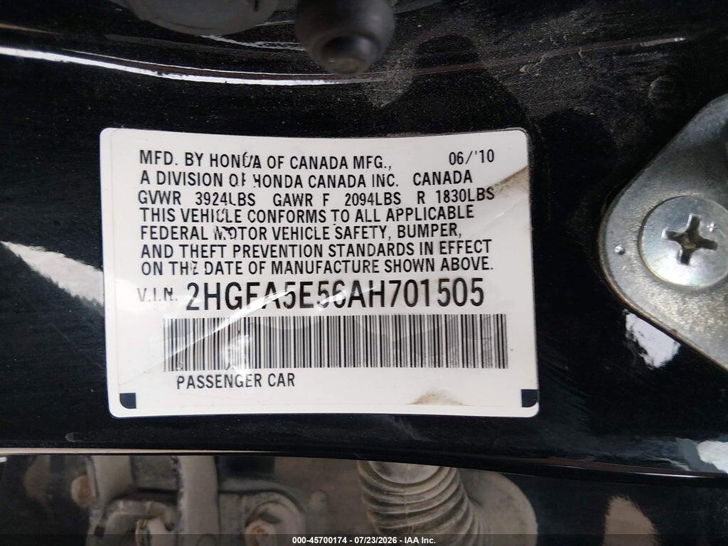 2HGFA5E56AH701505 2010 HONDA CIVIC photo no. 9