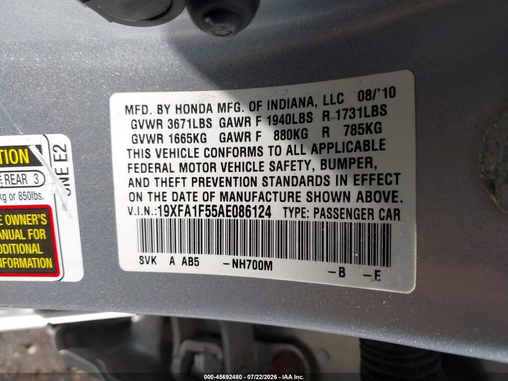 19XFA1F55AE086124 2010 HONDA CIVIC photo no. 9