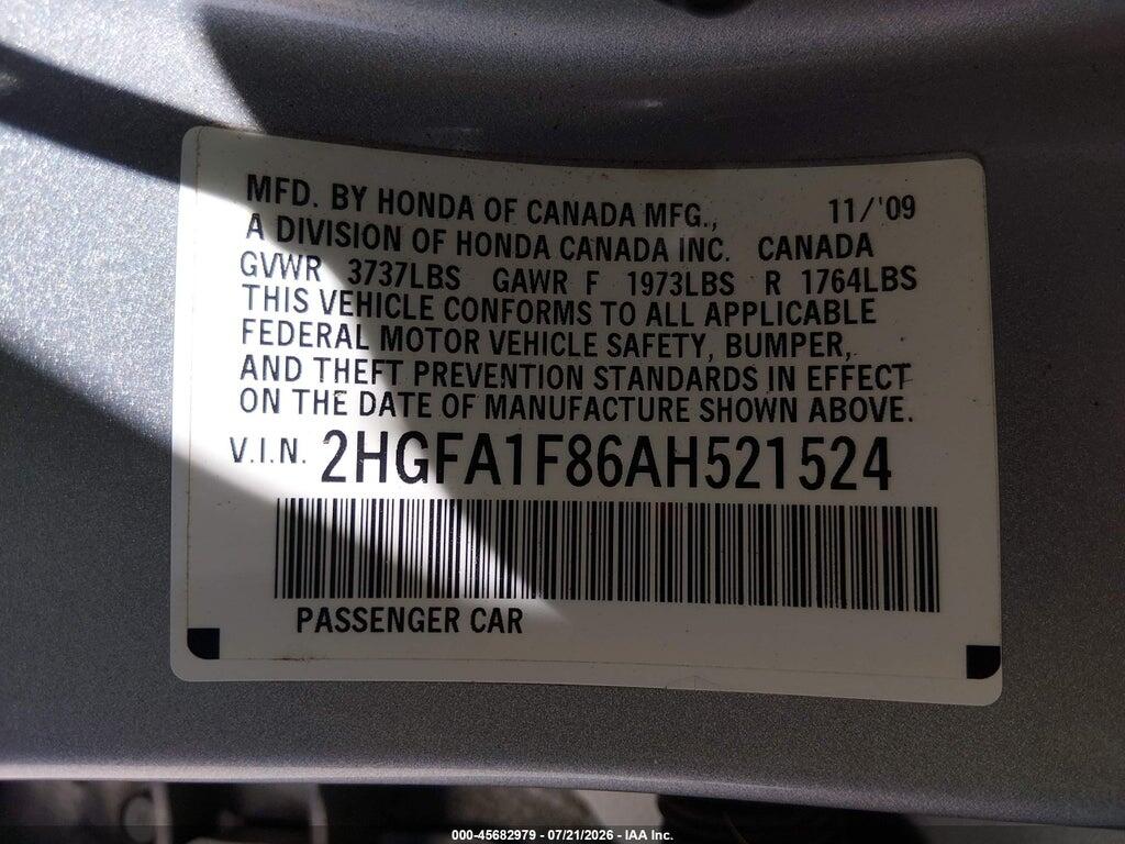 2HGFA1F86AH521524 2010 HONDA CIVIC photo no. 9
