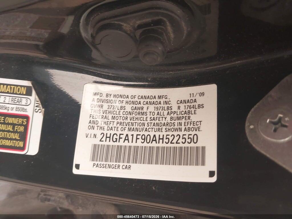 2HGFA1F90AH522550 2010 HONDA CIVIC photo no. 9