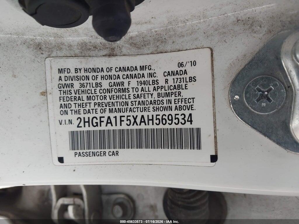 2HGFA1F5XAH569534 2010 HONDA CIVIC photo no. 9