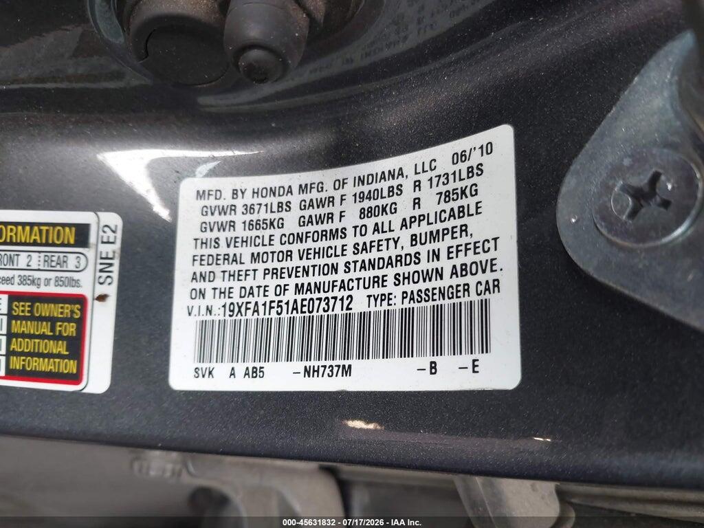 19XFA1F51AE073712 2010 HONDA CIVIC photo no. 9