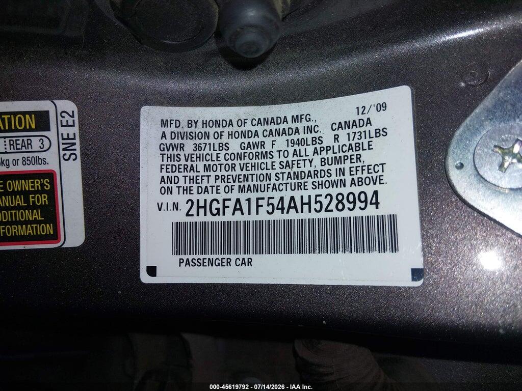 2HGFA1F54AH528994 2010 HONDA CIVIC photo no. 8