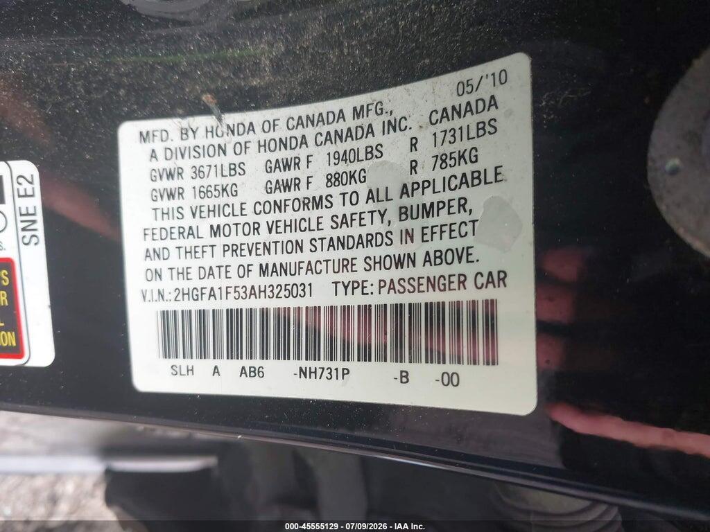 2HGFA1F53AH325031 2010 HONDA CIVIC photo no. 9