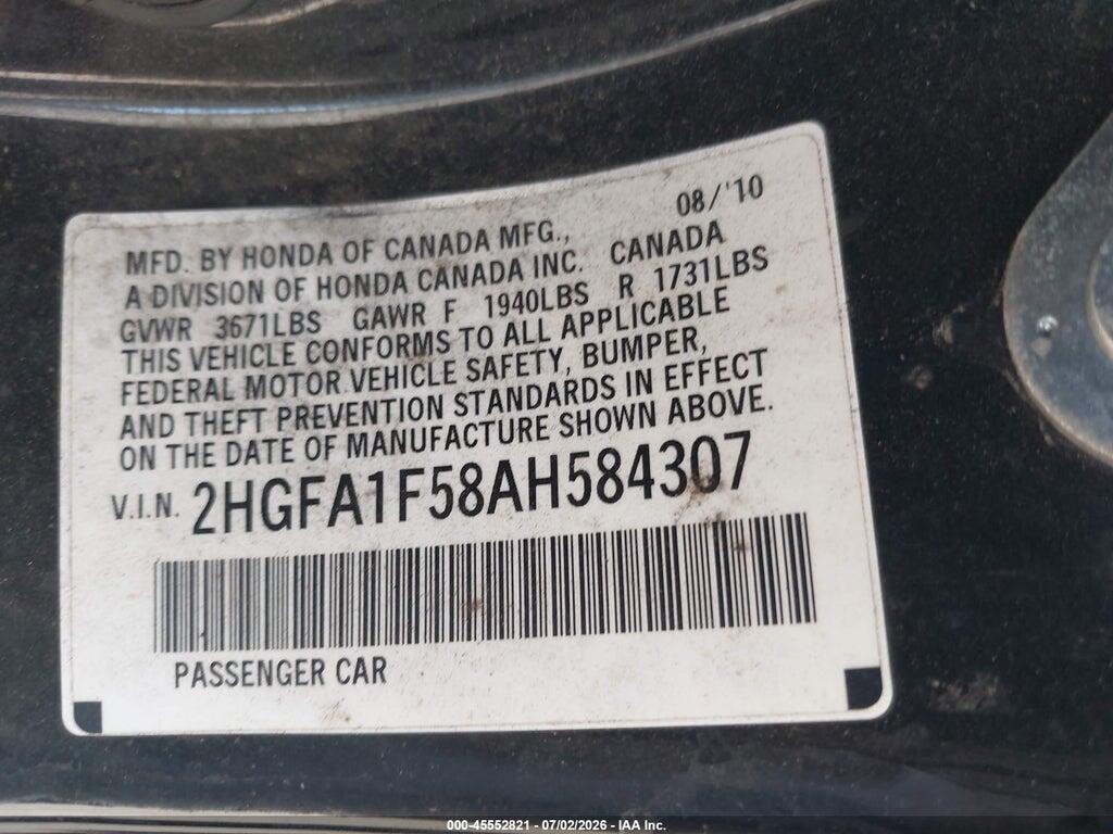 2HGFA1F58AH584307 2010 HONDA CIVIC photo no. 9
