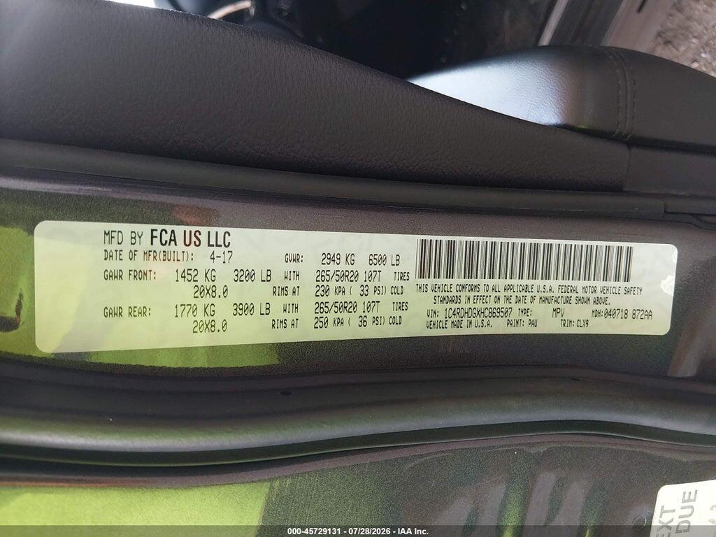 1C4RDHDGXHC869507 2017 DODGE DURANGO photo no. 9