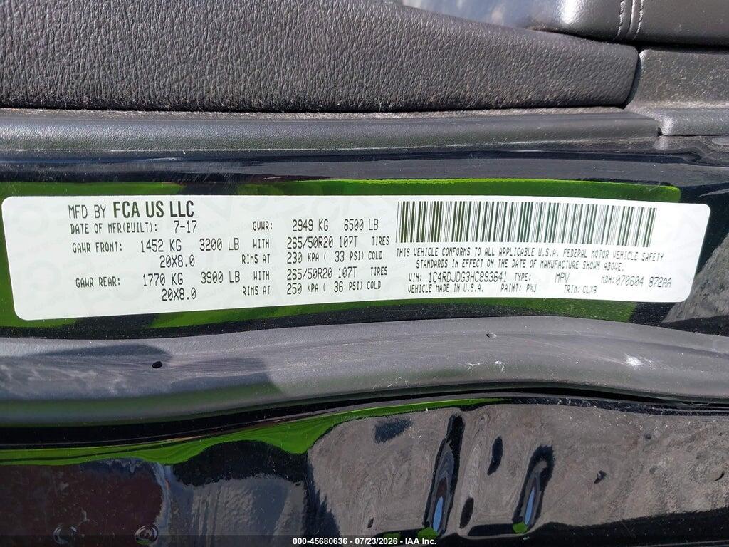 1C4RDJDG3HC893641 2017 DODGE DURANGO photo no. 9