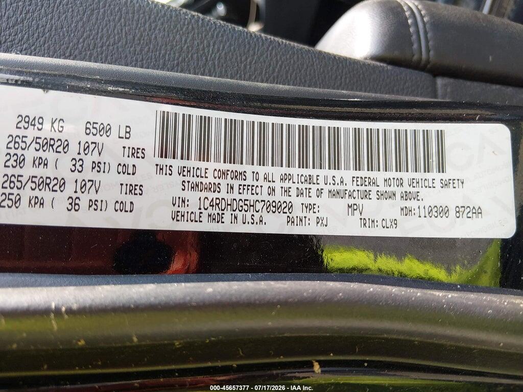 1C4RDHDG5HC709020 2017 DODGE DURANGO photo no. 9