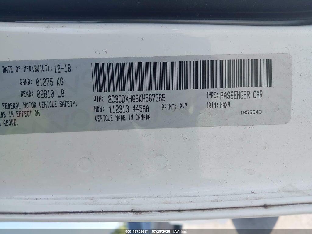 2C3CDXHG3KH567365 2019 DODGE CHARGER photo no. 9