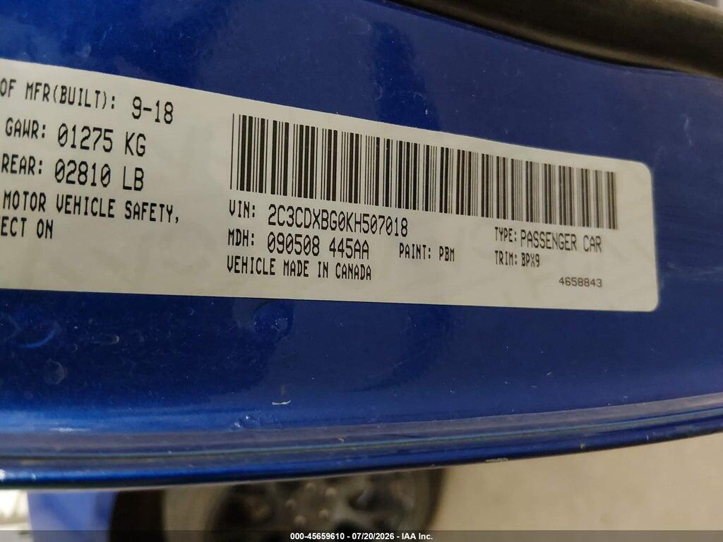2C3CDXBG0KH507018 2019 DODGE CHARGER photo no. 9