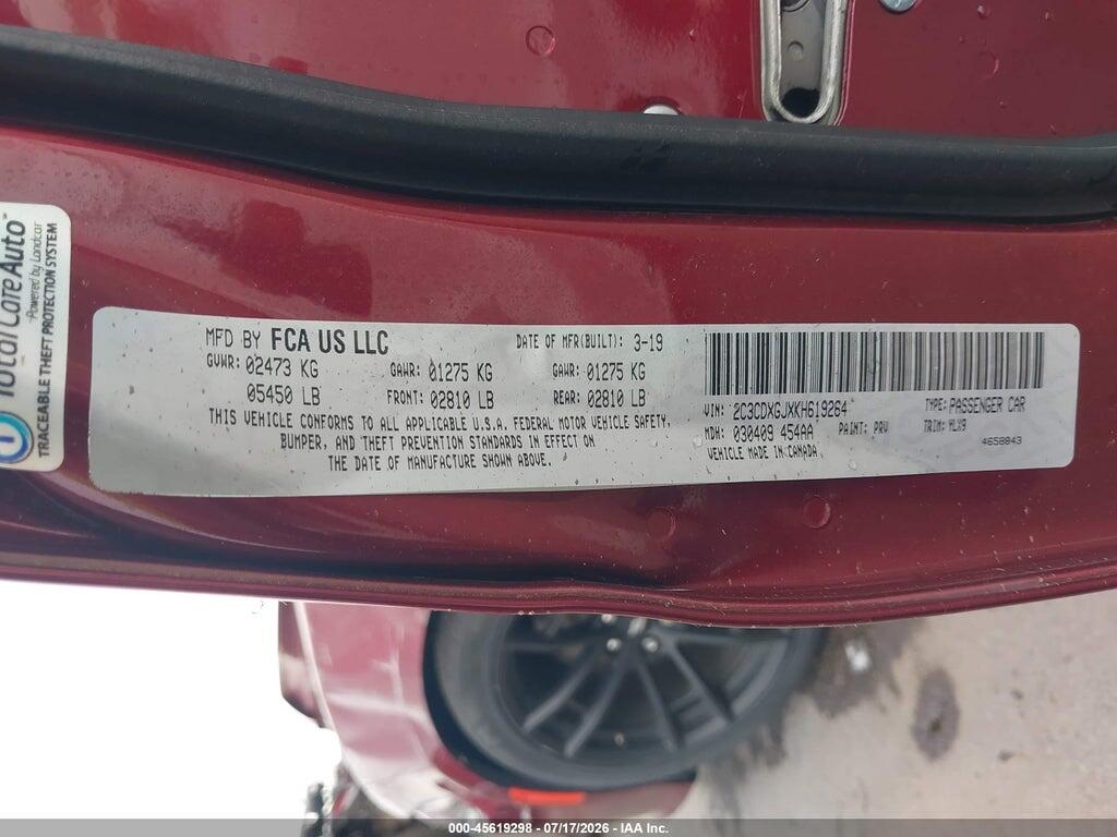 2C3CDXGJXKH619264 2019 DODGE CHARGER photo no. 9