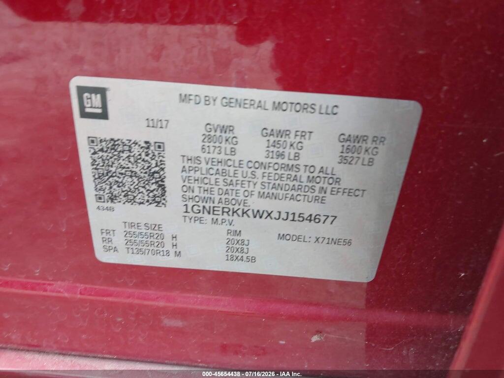 1GNERKKWXJJ154677 2018 CHEVROLET TRAVERSE photo no. 9