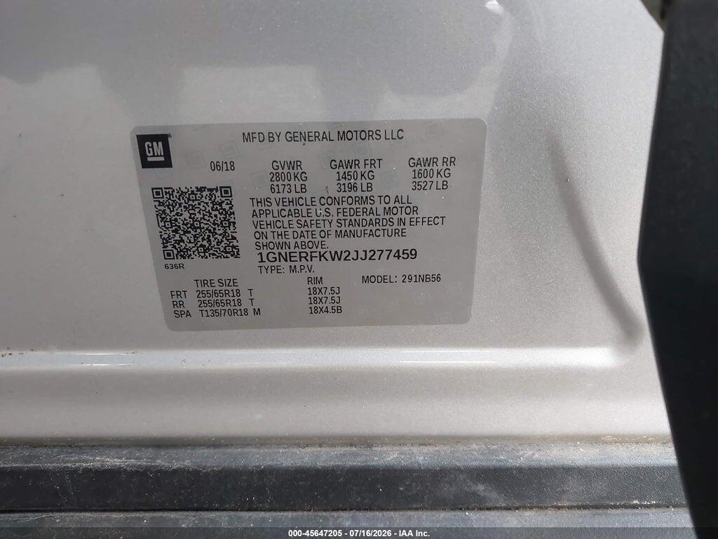 1GNERFKW2JJ277459 2018 CHEVROLET TRAVERSE photo no. 9