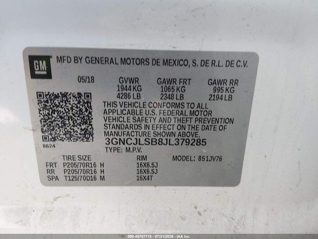 3GNCJLSB8JL379285 2018 CHEVROLET TRAX photo no. 9