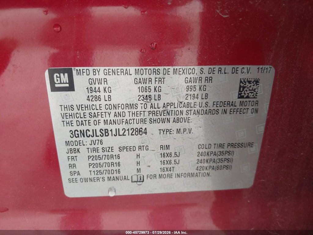 3GNCJLSB1JL212864 2018 CHEVROLET TRAX photo no. 9