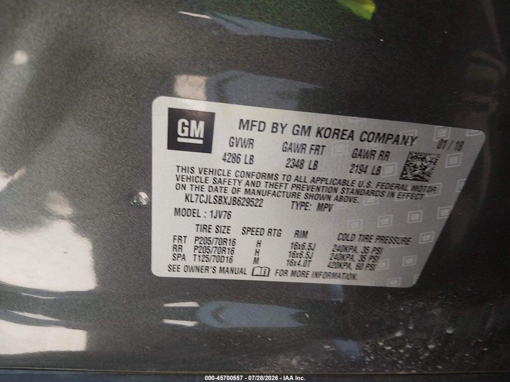 KL7CJLSBXJB629522 2018 CHEVROLET TRAX photo no. 9