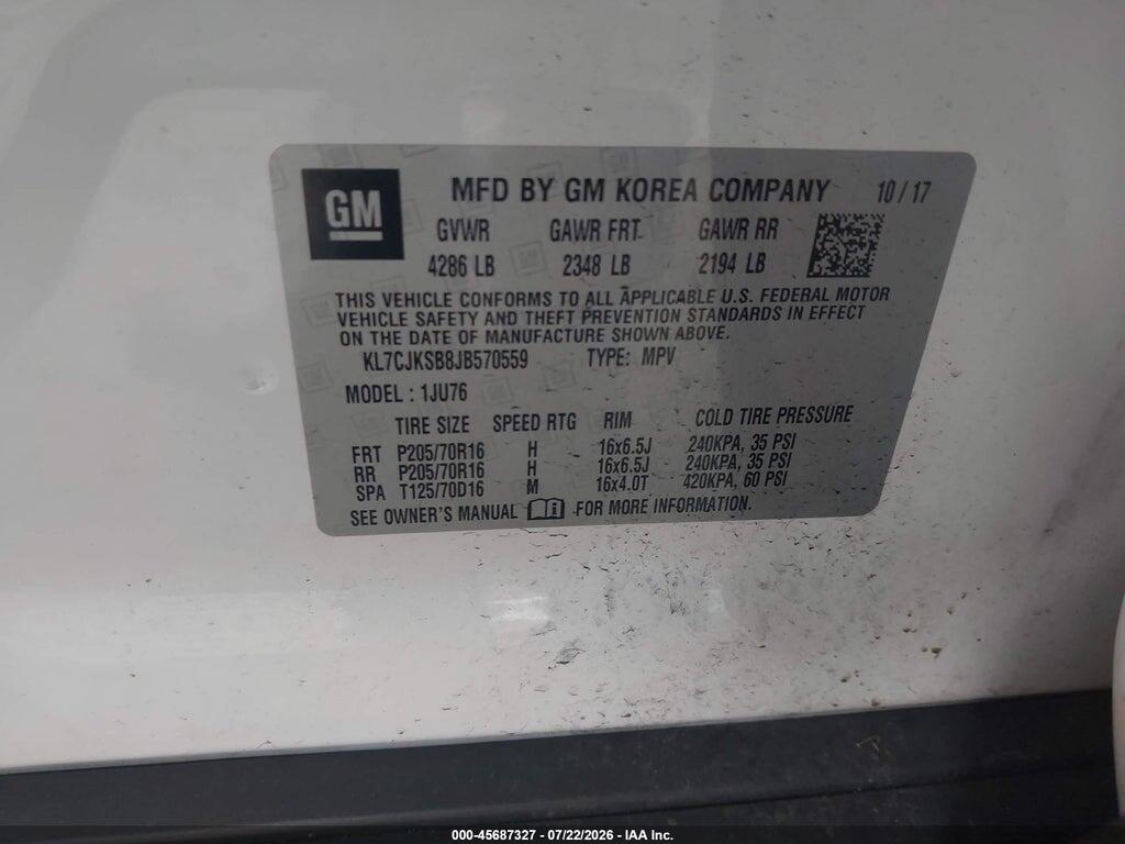 KL7CJKSB8JB570559 2018 CHEVROLET TRAX photo no. 9