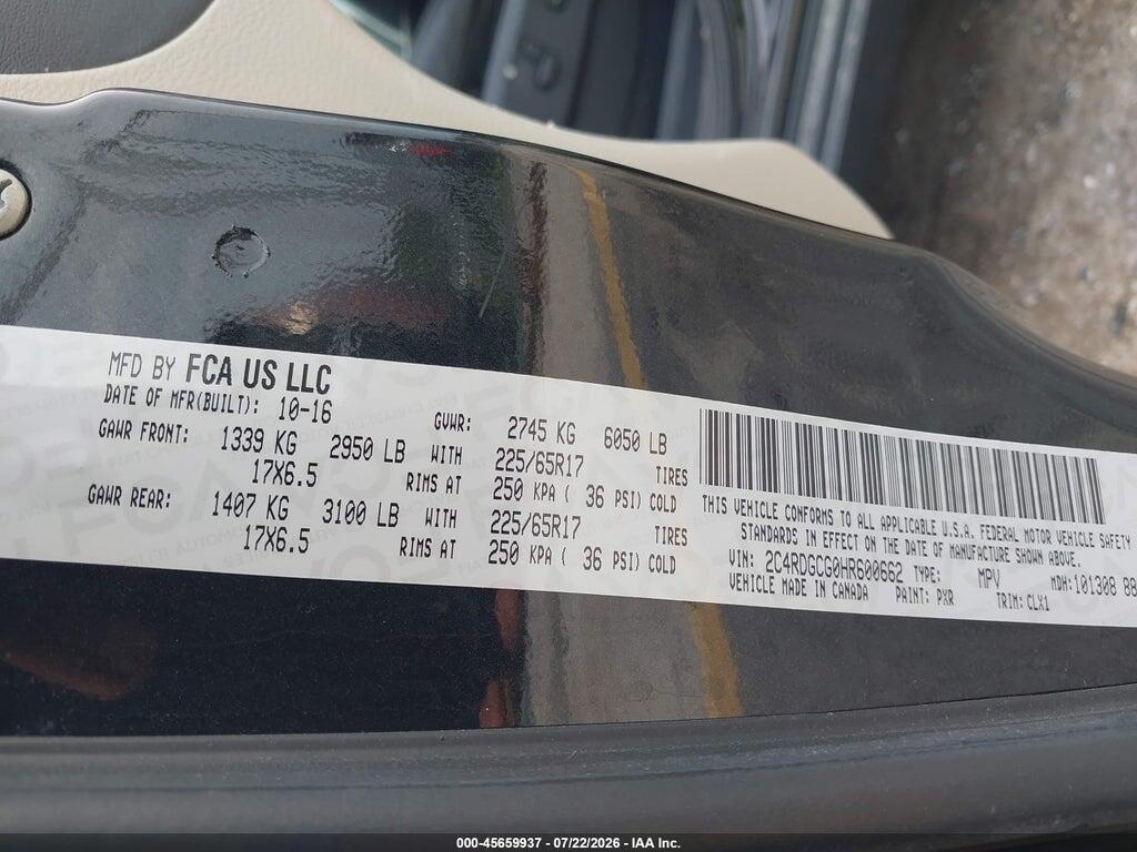 2C4RDGCG0HR600662 2017 DODGE GRAND CARAVAN photo no. 9