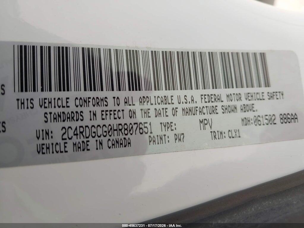 2C4RDGCG0HR807651 2017 DODGE GRAND CARAVAN photo no. 9