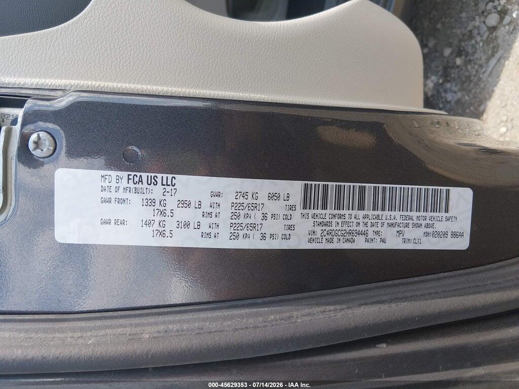 2C4RDGCG2HR694446 2017 DODGE GRAND CARAVAN photo no. 9