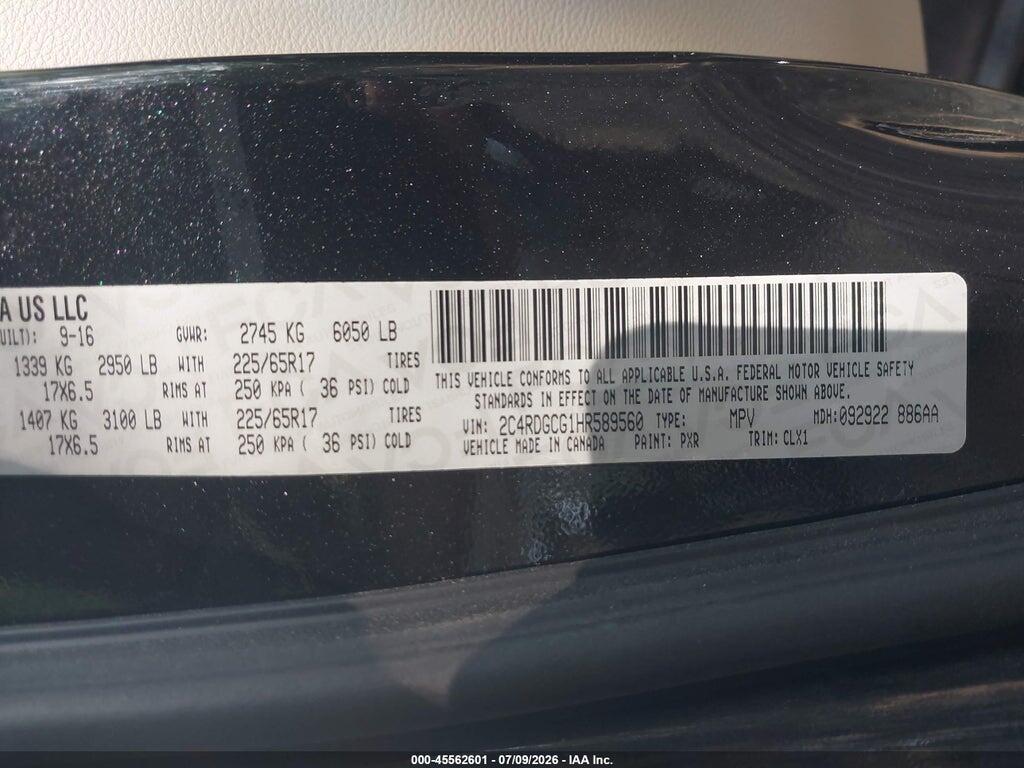 2C4RDGCG1HR589560 2017 DODGE GRAND CARAVAN photo no. 9