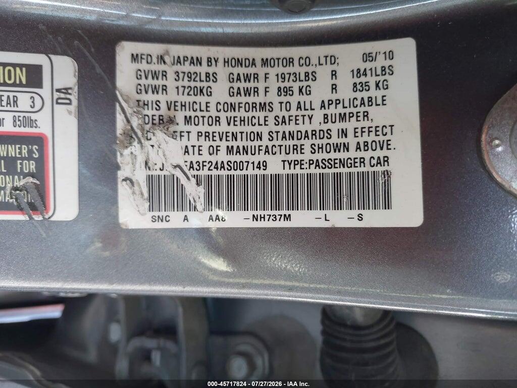 JHMFA3F24AS007149 2010 HONDA CIVIC HYBRID photo no. 9