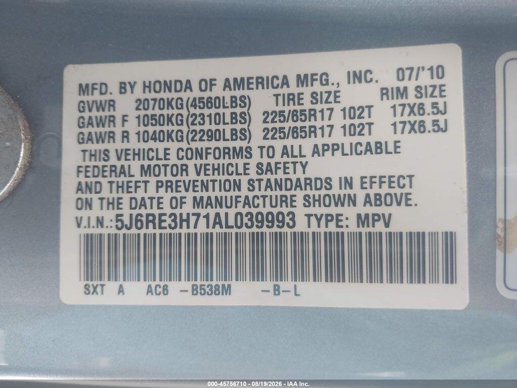 5J6RE3H71AL039993 2010 HONDA CR-V photo no. 9
