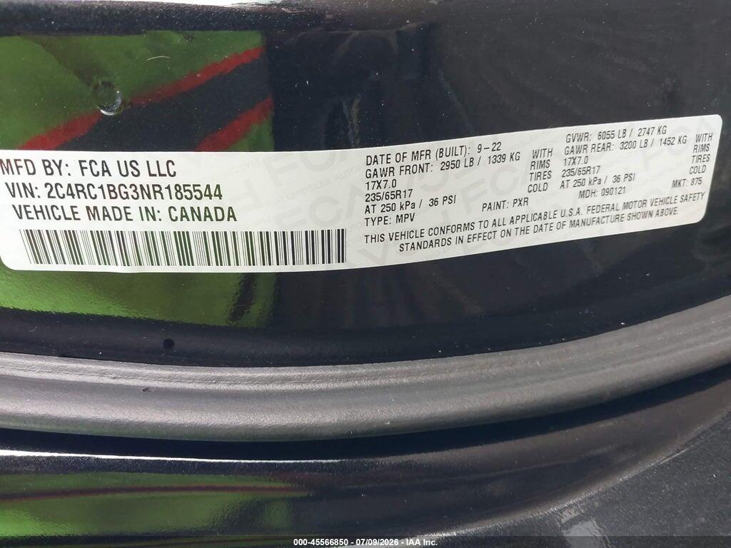 2C4RC1BG3NR185544 2022 CHRYSLER PACIFICA photo no. 9