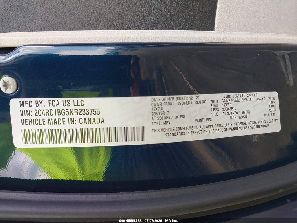 2C4RC1BG5NR233755 2022 CHRYSLER PACIFICA photo no. 9