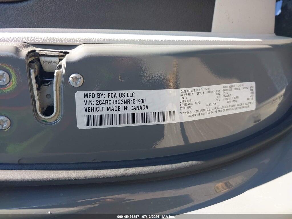 2C4RC1BG3NR151930 2022 CHRYSLER PACIFICA photo no. 9