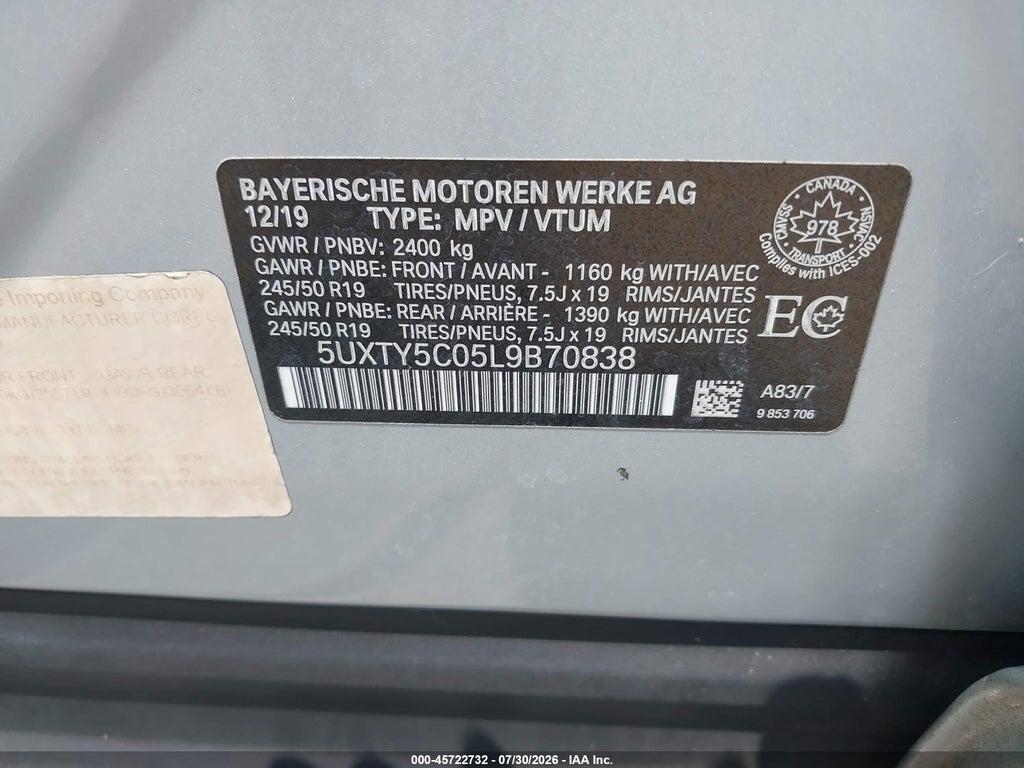 5UXTY5C05L9B70838 2020 BMW X3 photo no. 9