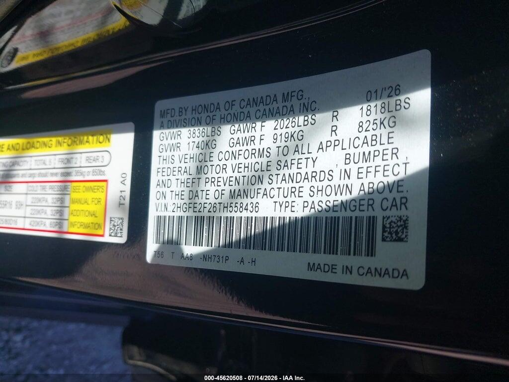 2HGFE2F26TH558436 2026 HONDA CIVIC photo no. 9