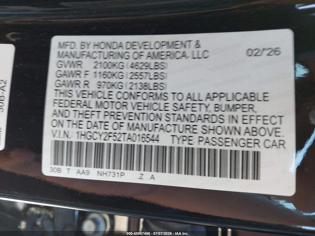 1HGCY2F52TA016544 2026 HONDA ACCORD HYBRID photo no. 9