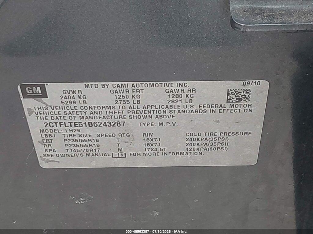 2CTFLTE51B6243287 2011 GMC TERRAIN photo no. 9