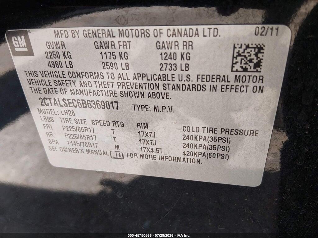 2CTALSEC6B6369017 2011 GMC TERRAIN photo no. 9