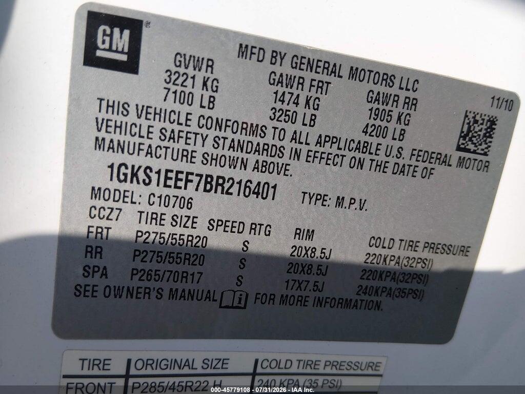 1GKS1EEF7BR216401 2011 GMC YUKON photo no. 9