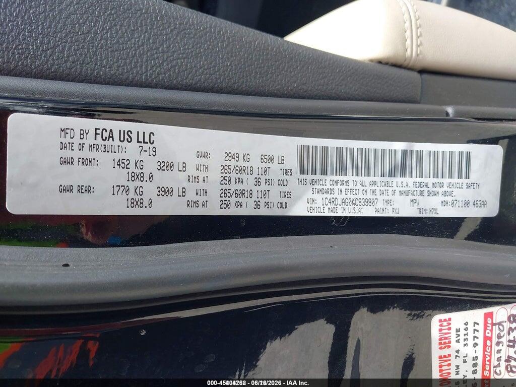 1C4RDJAG0KC839807 2019 DODGE DURANGO photo no. 9