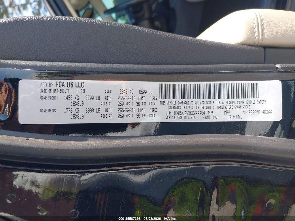 1C4RDJAG3KC744464 2019 DODGE DURANGO photo no. 9