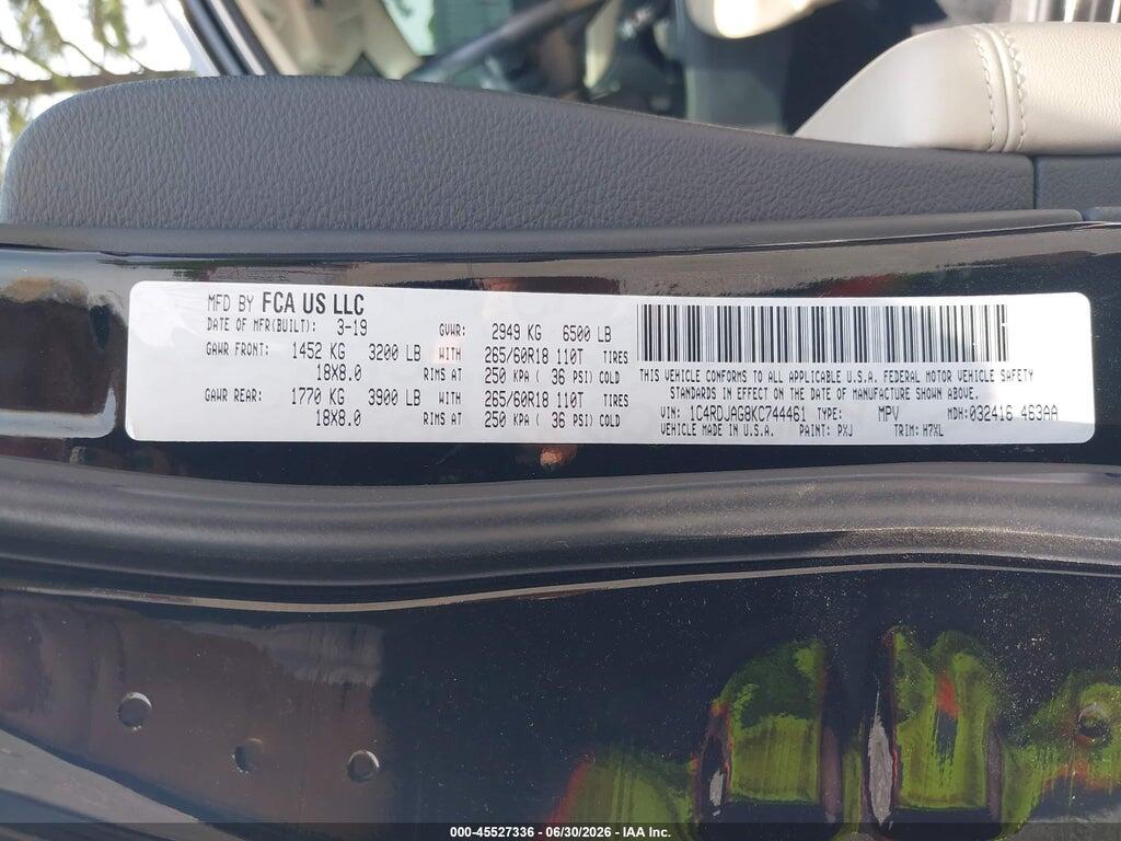 1C4RDJAG8KC744461 2019 DODGE DURANGO photo no. 9