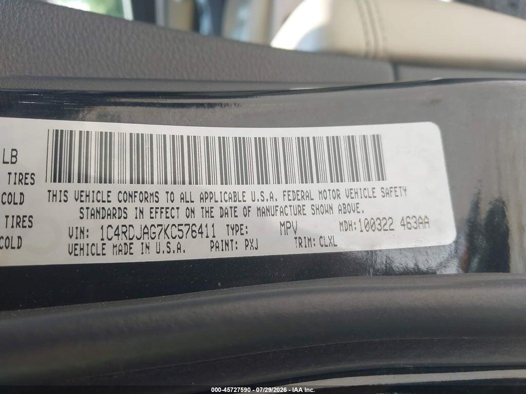 1C4RDJAG7KC576411 2019 DODGE DURANGO photo no. 9