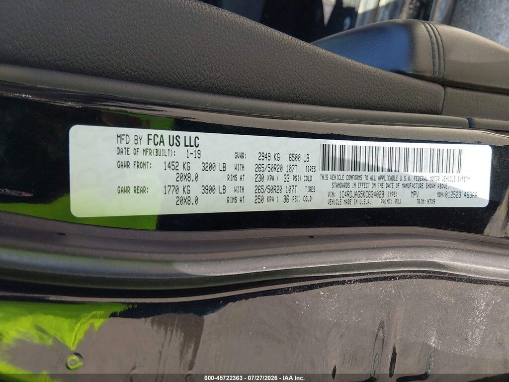 1C4RDJAG5KC634029 2019 DODGE DURANGO photo no. 9